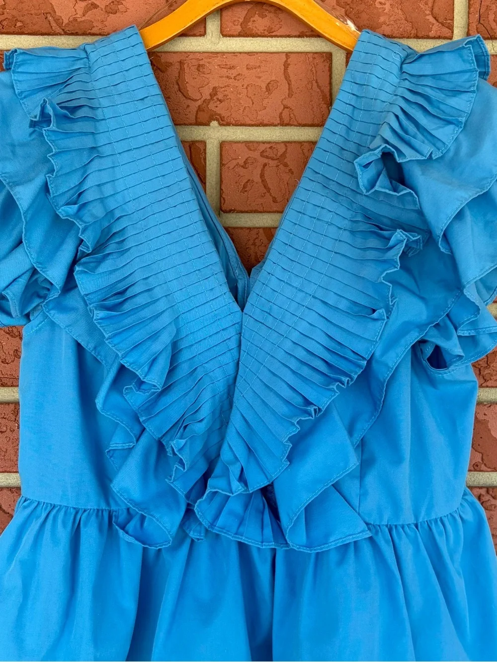 entro Bright Blue Ruffled V-Neck Peplum Blouse